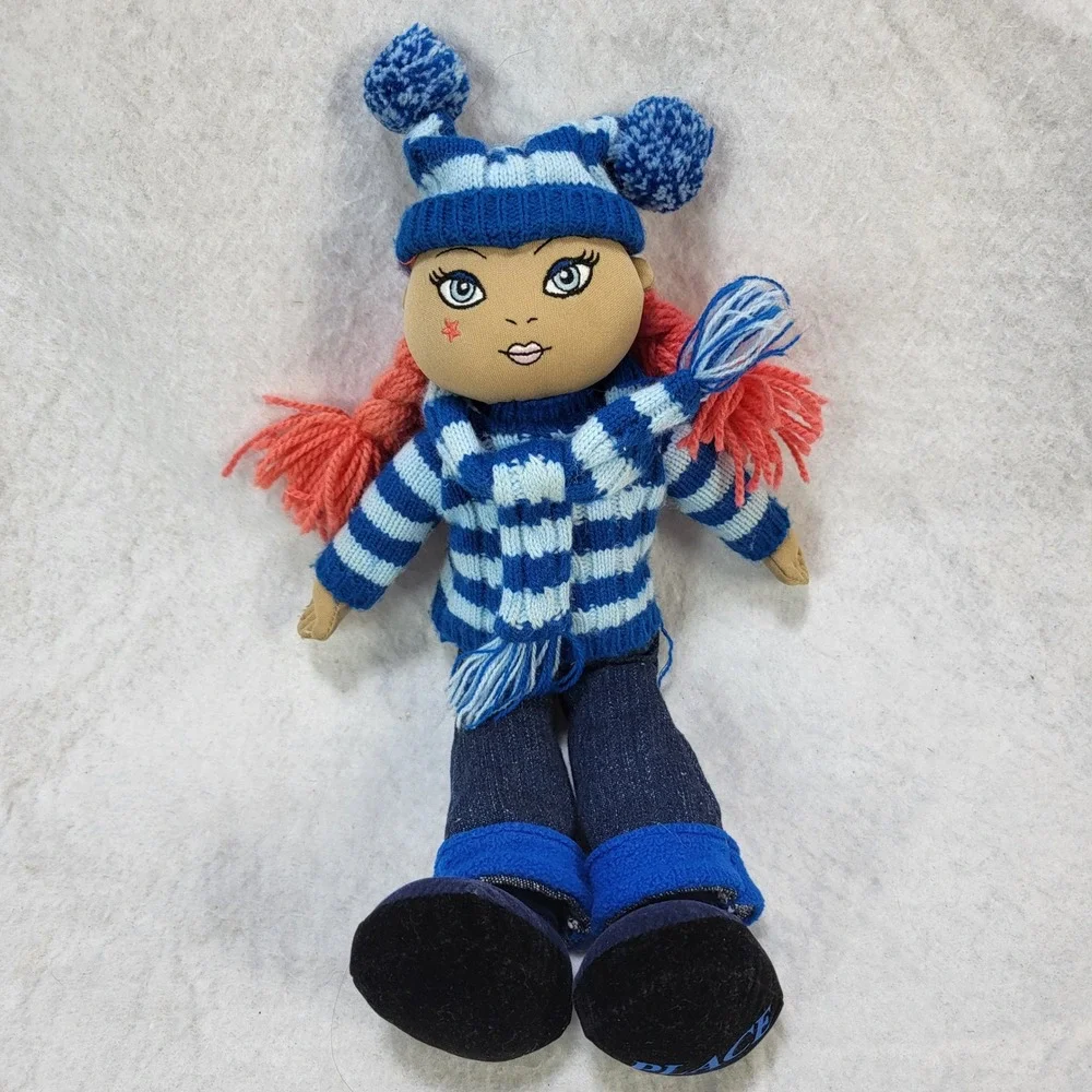The Children's Place Plush Rag Doll Winter Outfit Striped Sweater Yarn Hair 14